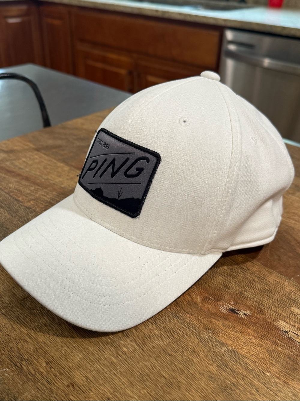 PING White Baseball Cap with Black Patch